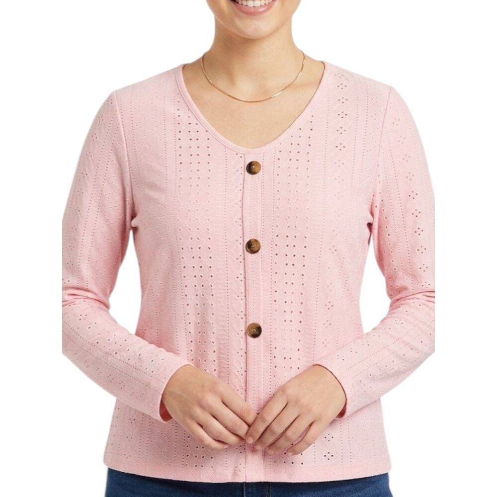 Women’s Pink Eyelet Button-Front Blouse